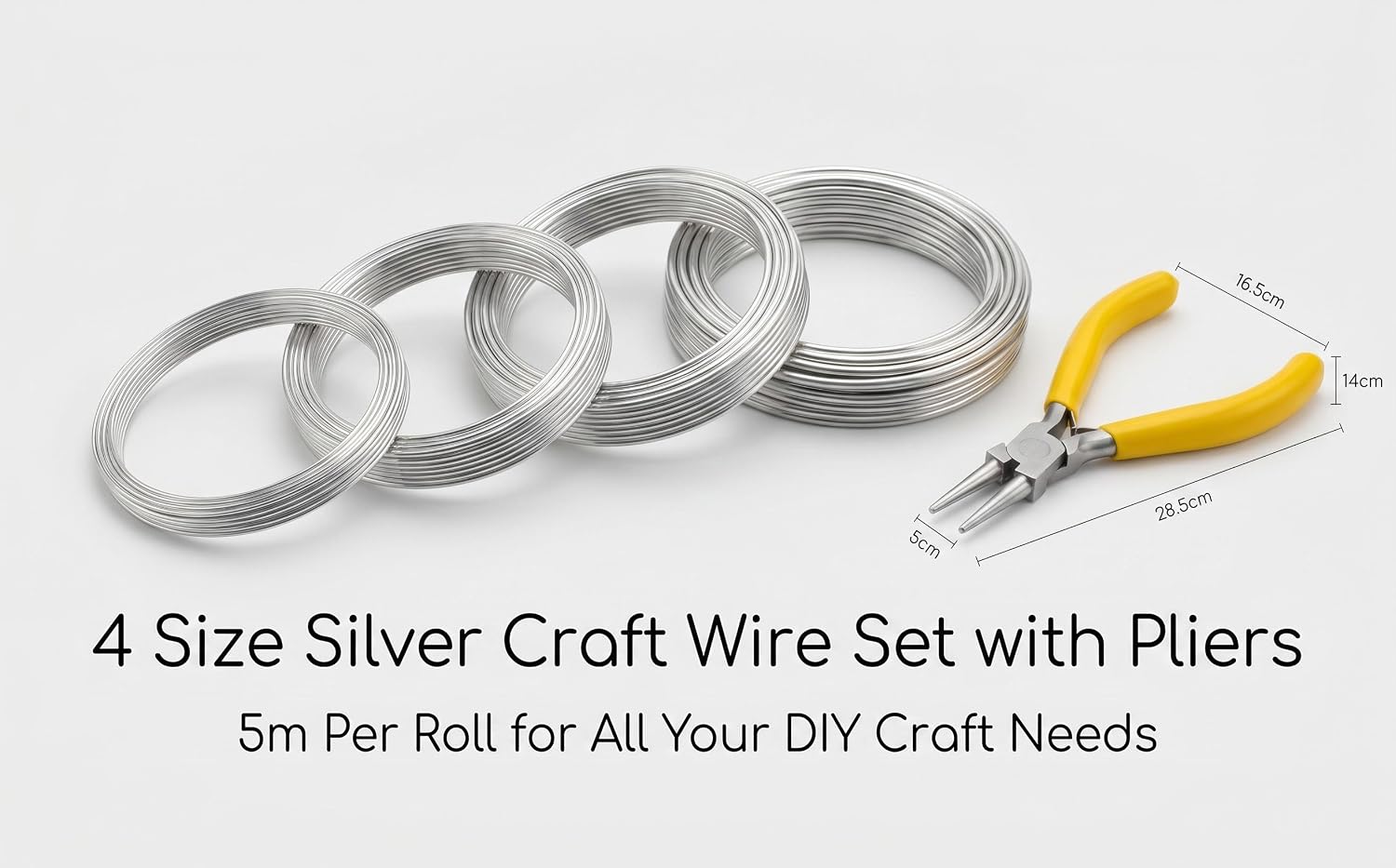 4 Size Silver Craft Wire Set with Pliers
