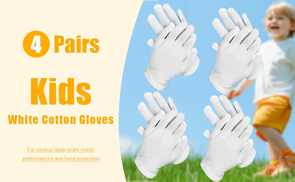 4 piars kids white cotton gloves