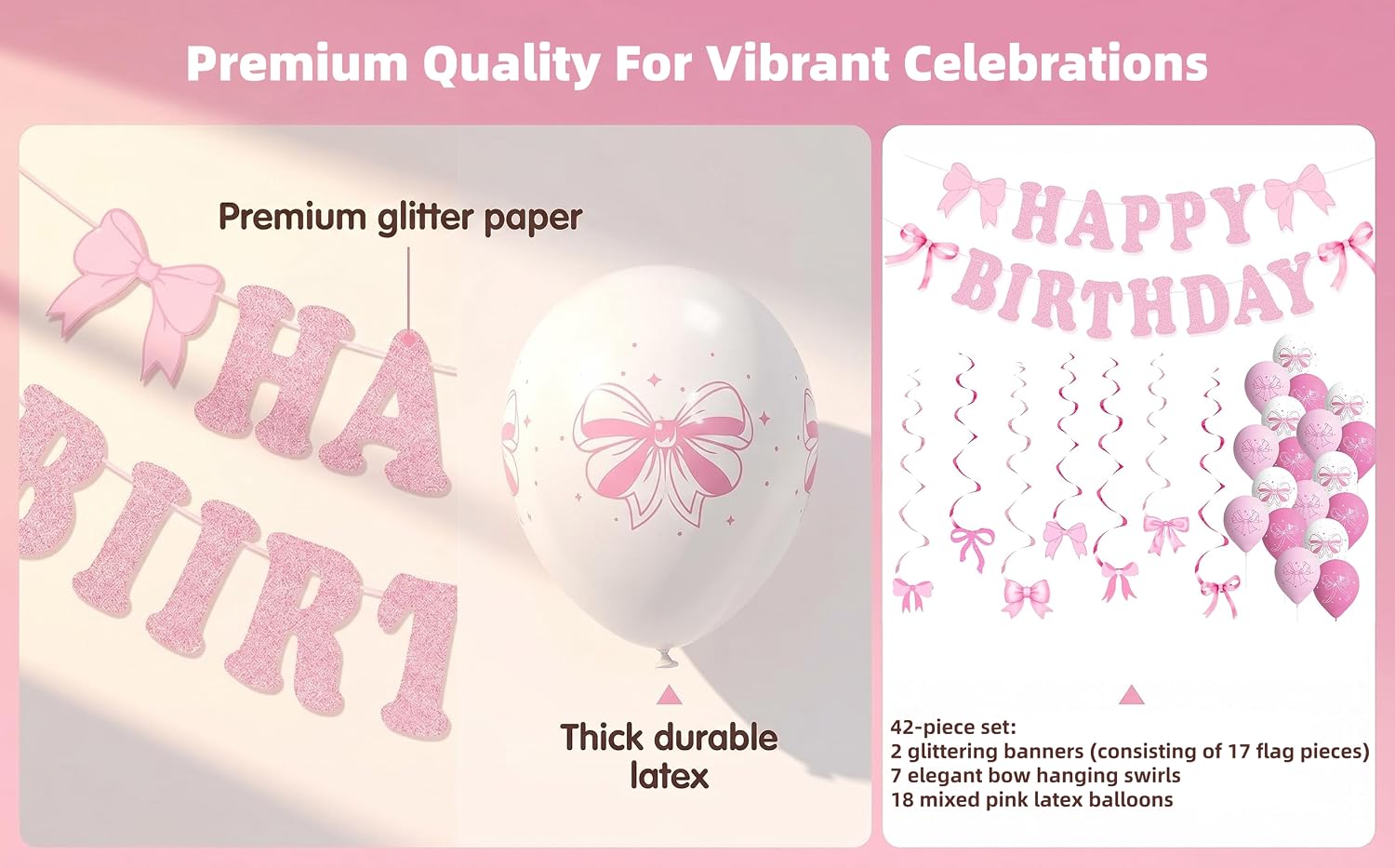42-Piece Pink Happy Birthday Decorations Set