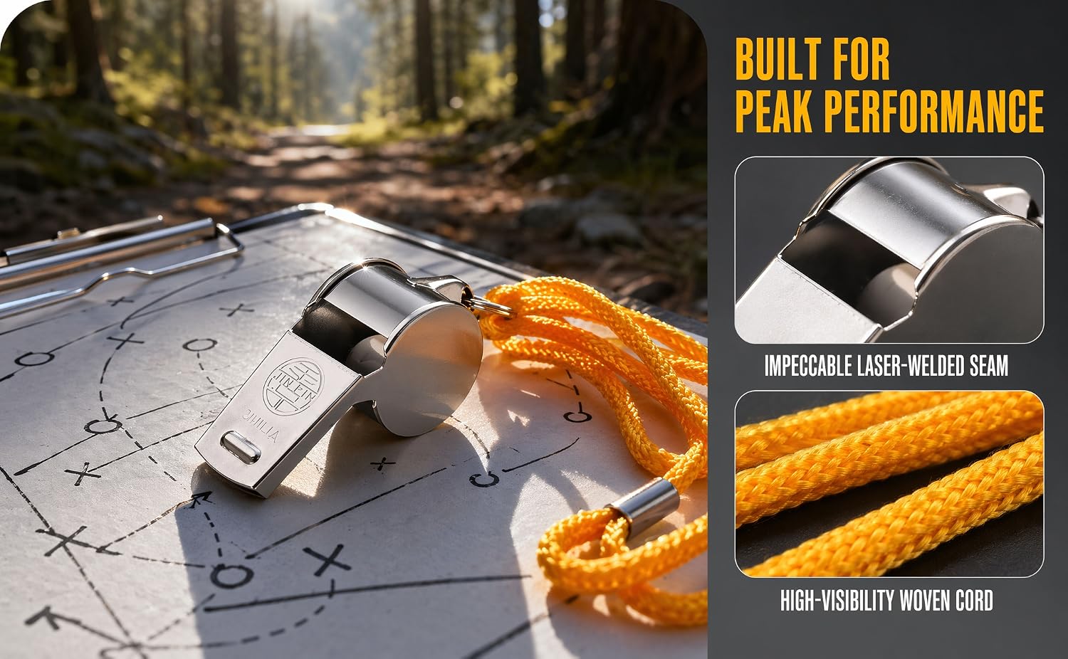 Close-up product lifestyle image laid on a sports game tactic board with woodland backdrop