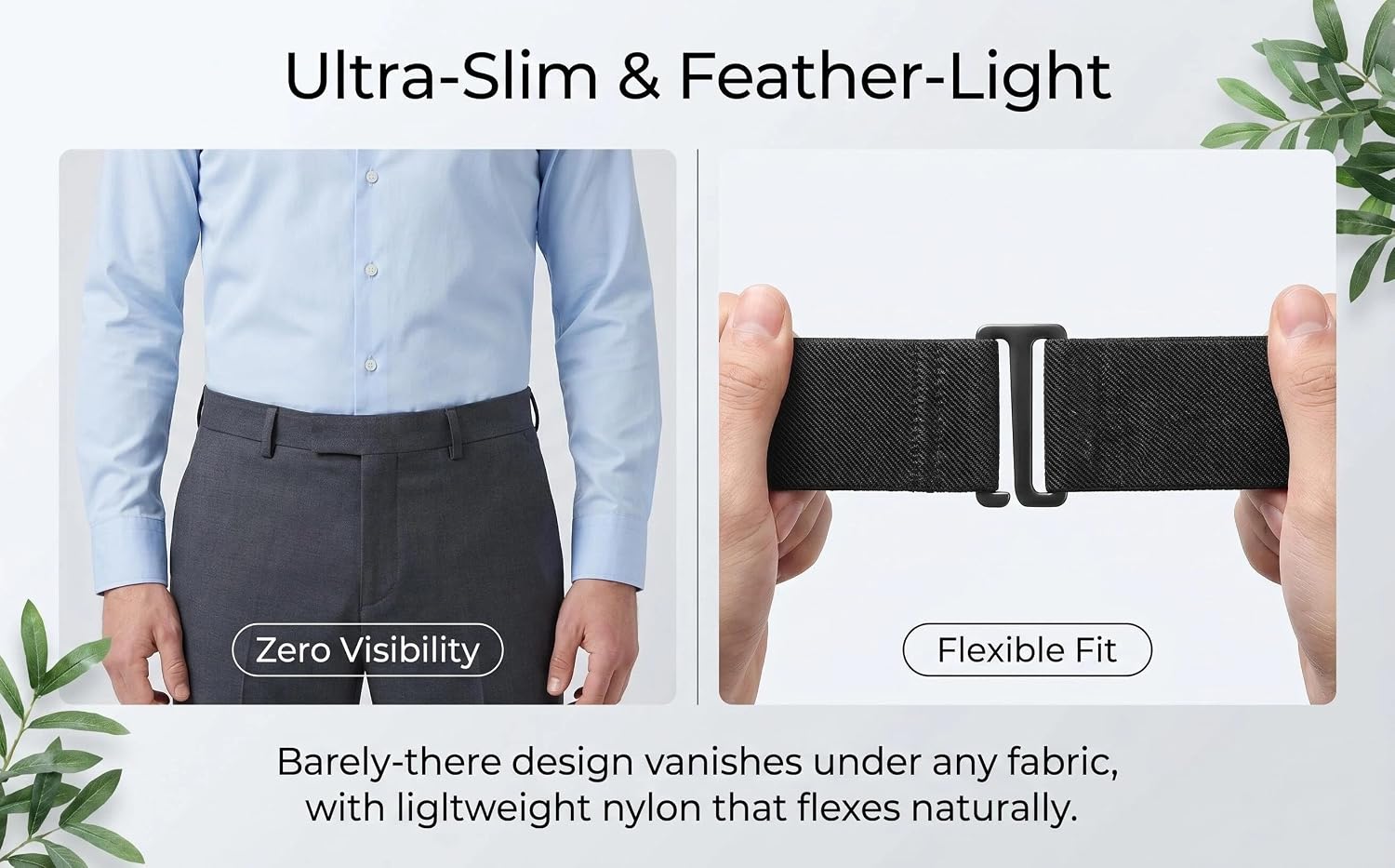 2-Pack Elastic Belt Invisible No Show Tuck Band Adjustable Stretch Waist Belt Unisex