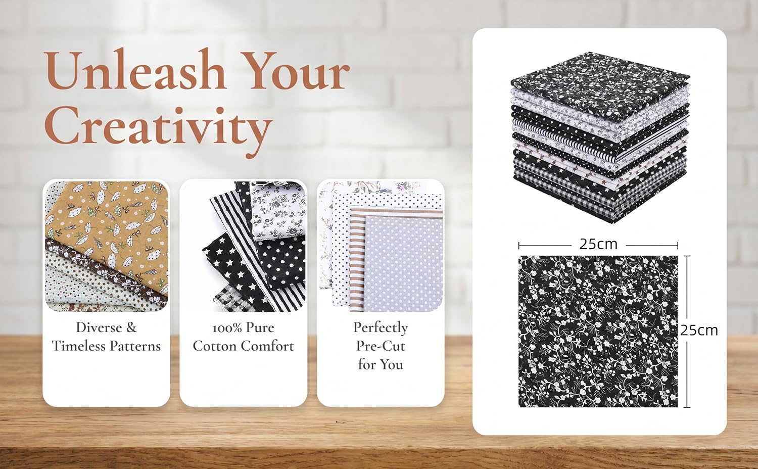 25cm Pre-Cut Cotton Fabric Squares