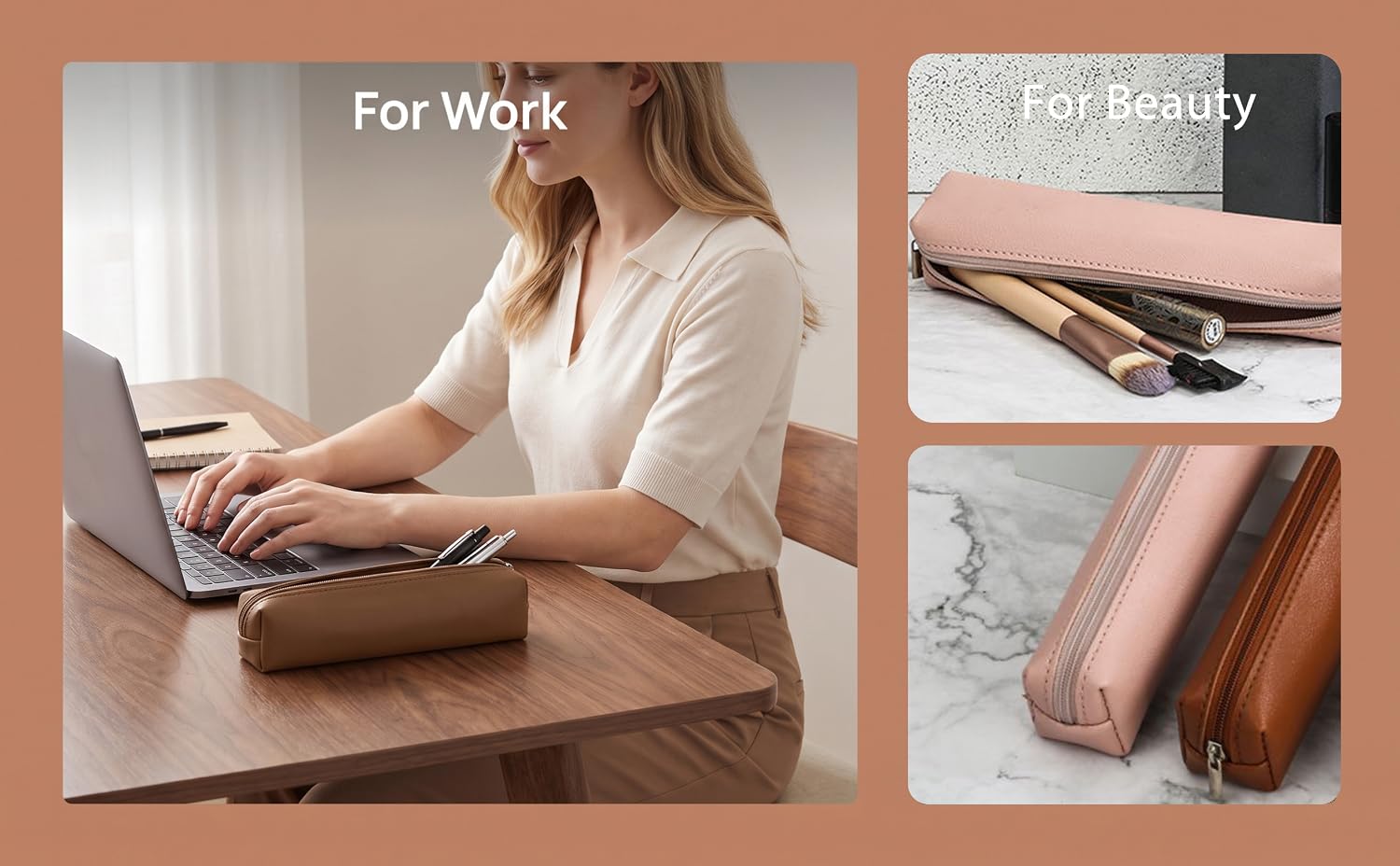 Small Leather Pencil Case Slim Pen Pouch