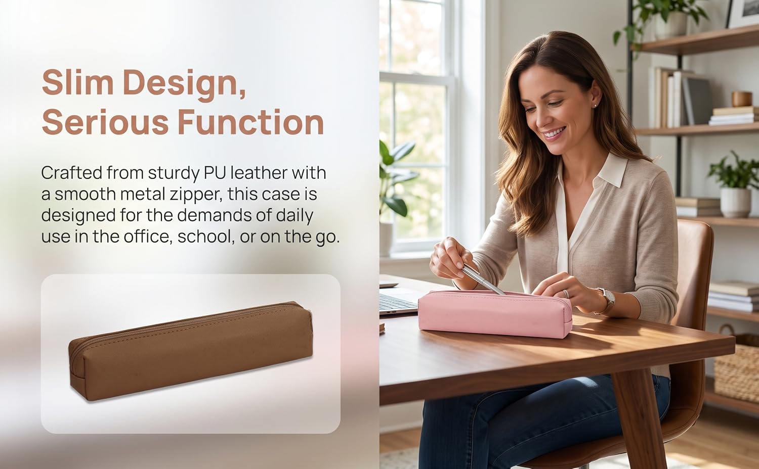 Small Leather Pencil Case Slim Pen Pouch