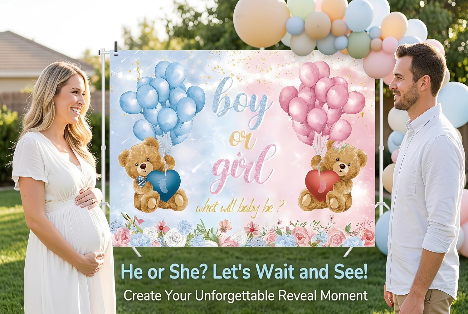 Bear Gender Reveal Backdrop Banner