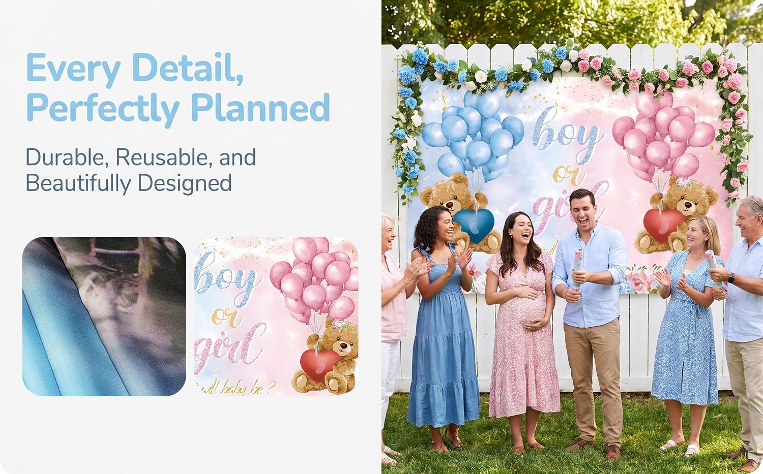 Bear Gender Reveal Backdrop Banner