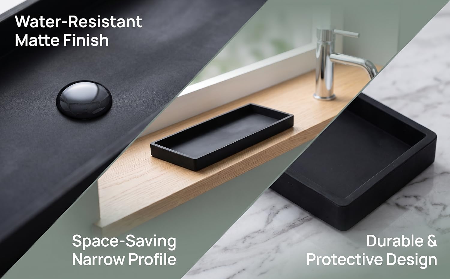 2Pcs Silicone Bathroom Tray Black 20x10cm Vanity Organizer