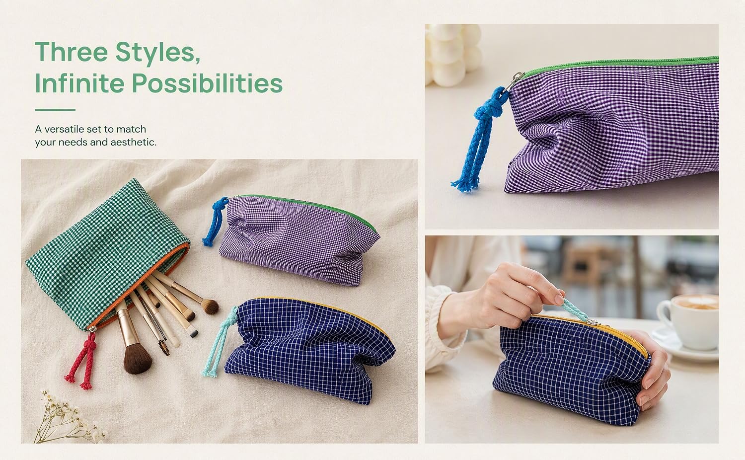 3PCS Plaid Makeup Bag Set
