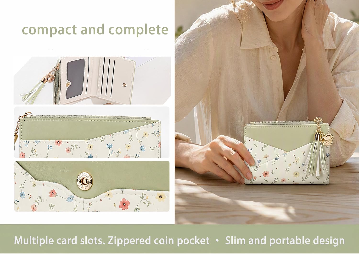 Small Green Floral Purse for Women