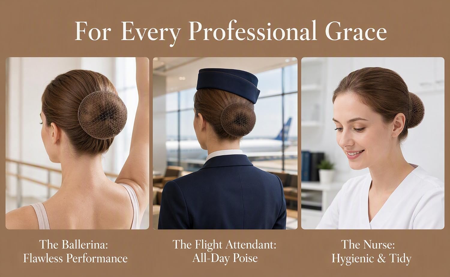 Brown invisible hair net with 20 buns and 50 U-shaped clips