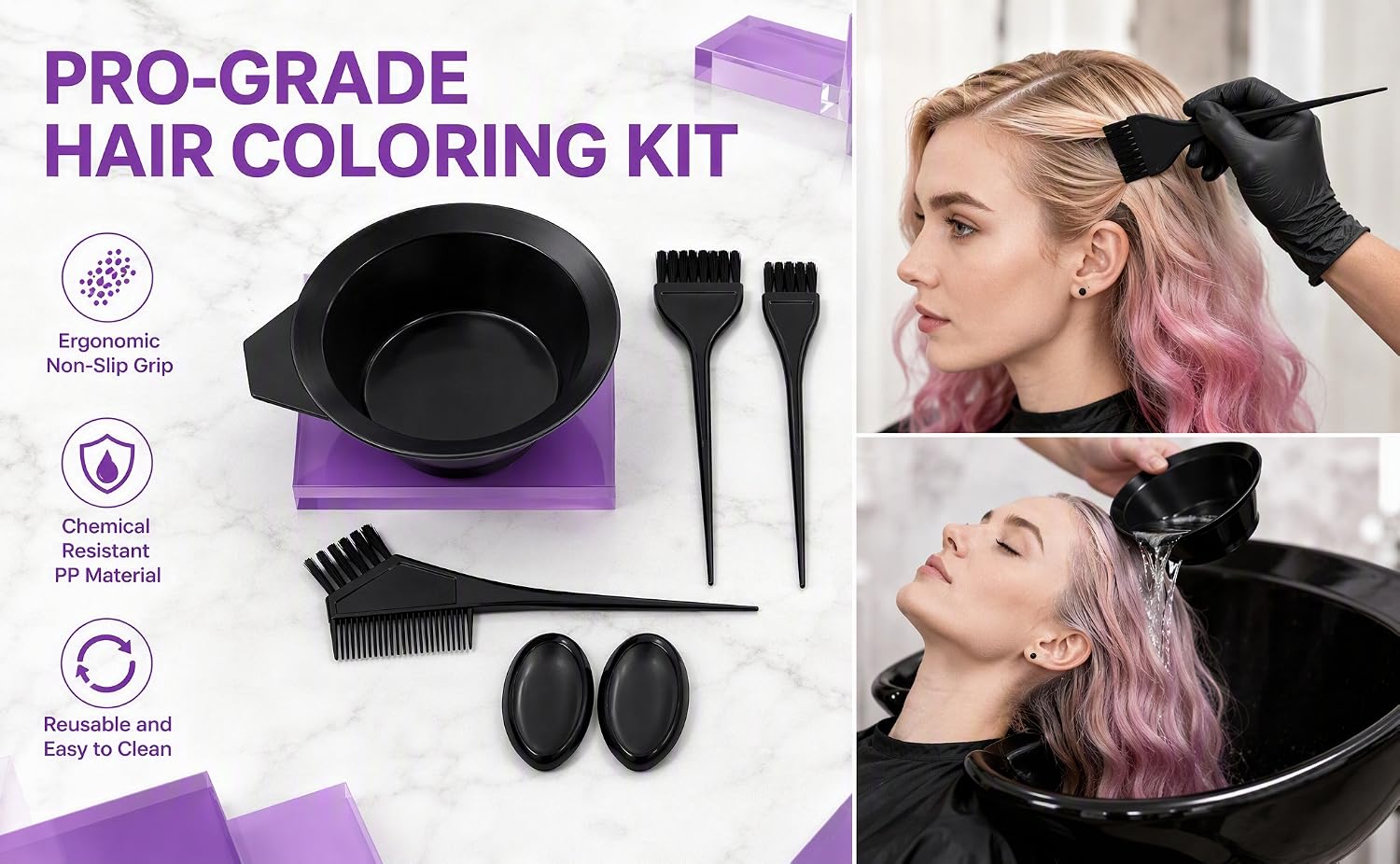 Household hair dyeing tools - bowl comb, soft brush, ear cover, 5-piece set