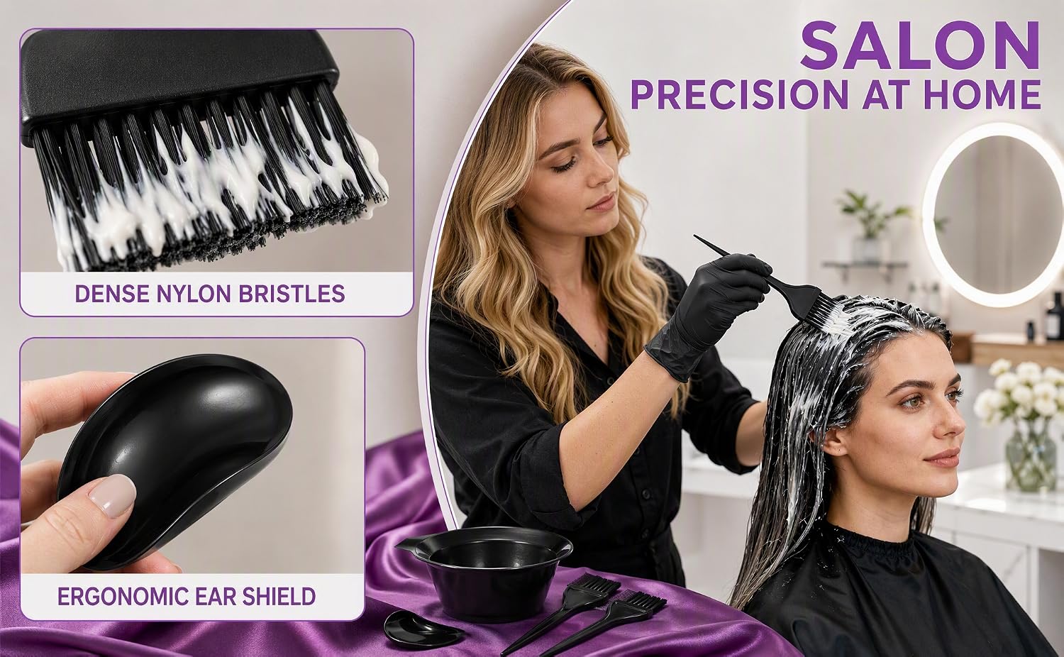 Household hair dyeing tools - bowl comb, soft brush, ear cover, 5-piece set