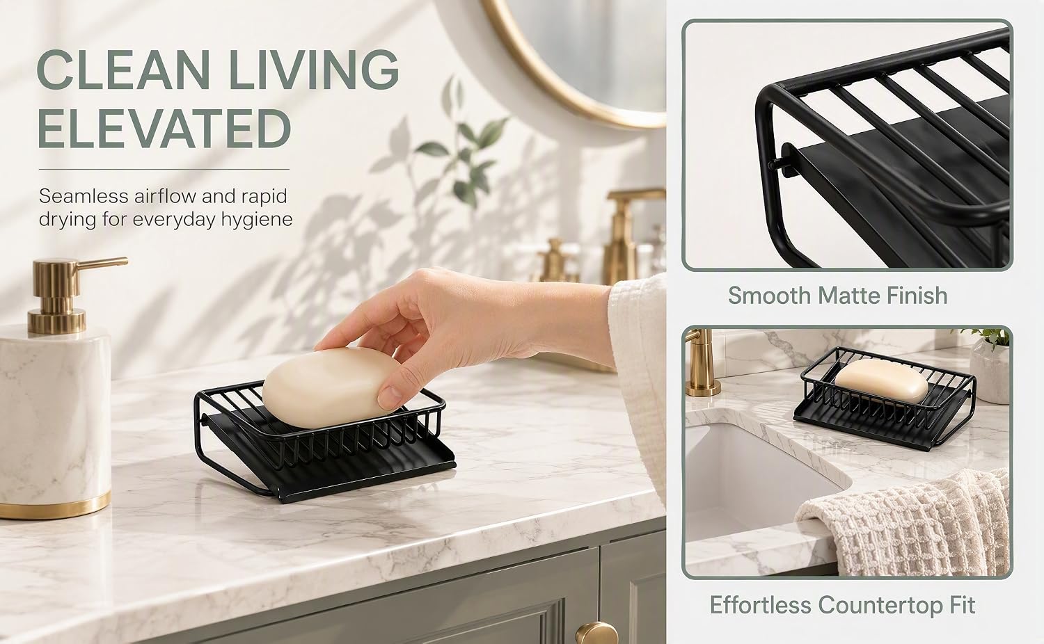 Soap draining rack and storage rack 1 piece - black