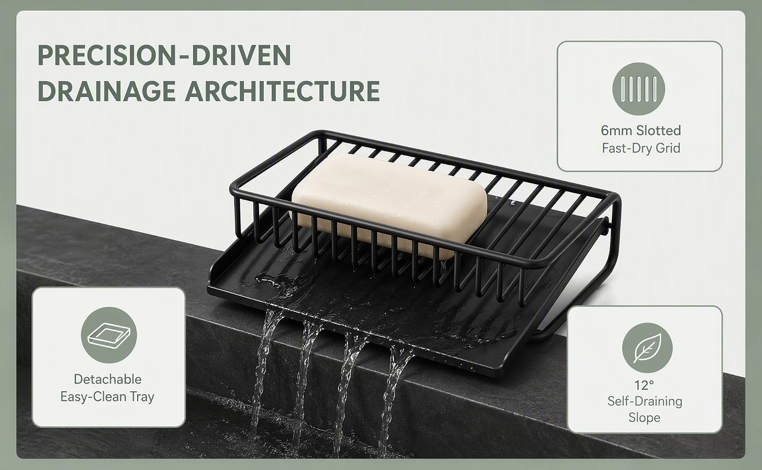 Soap draining rack and storage rack 1 piece - black