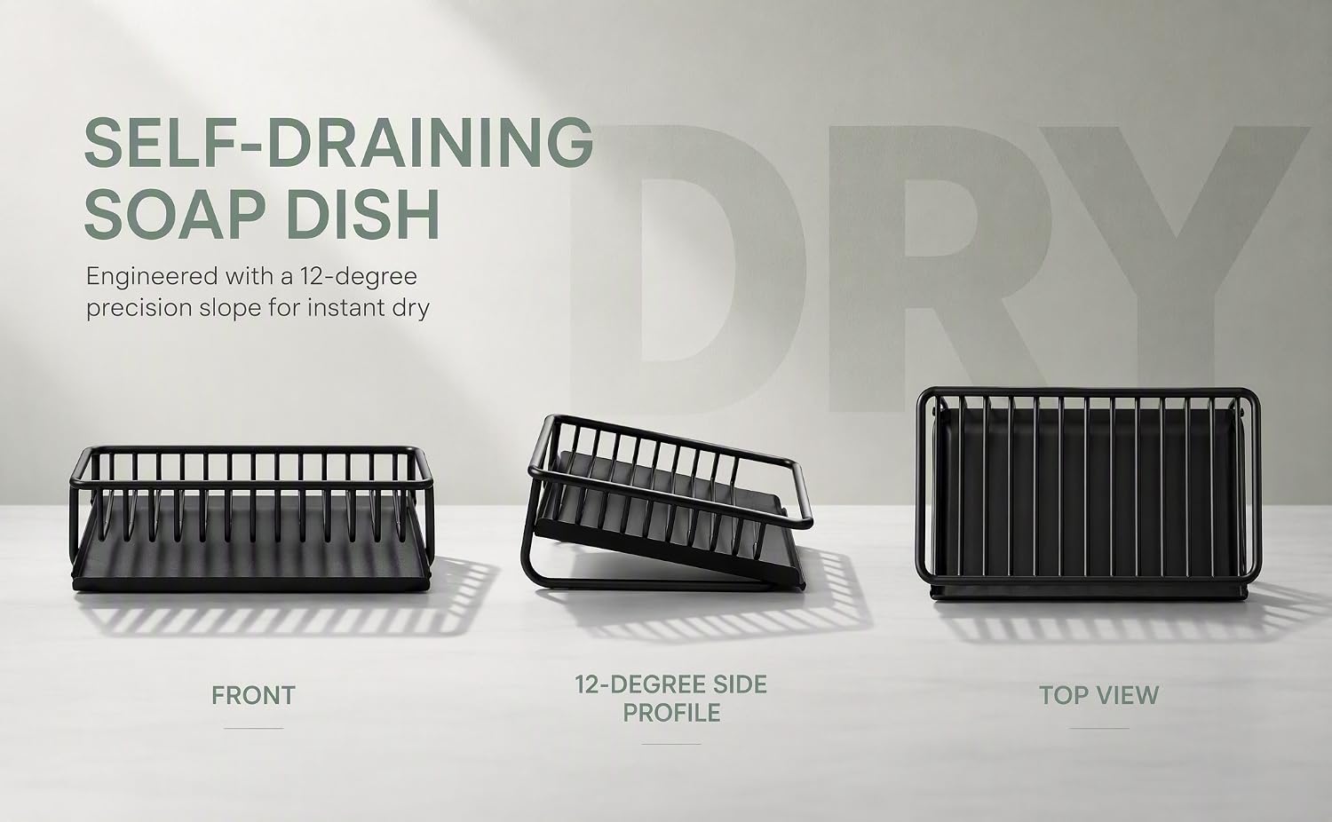 Soap draining rack and storage rack 1 piece - black