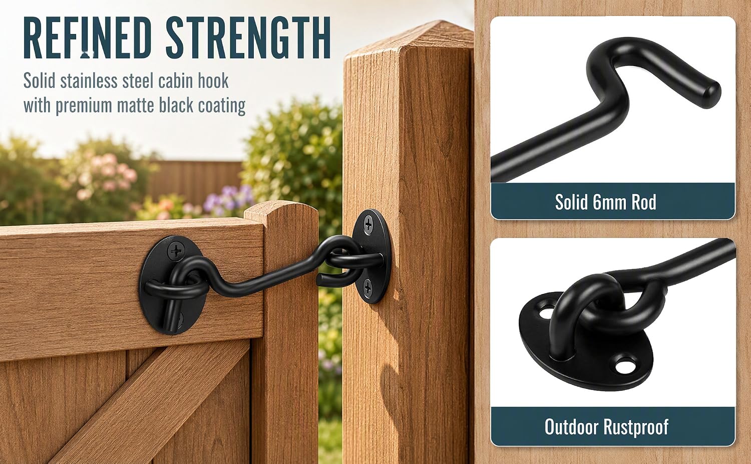 2 pieces of black thickened stainless steel window hook latch for installation