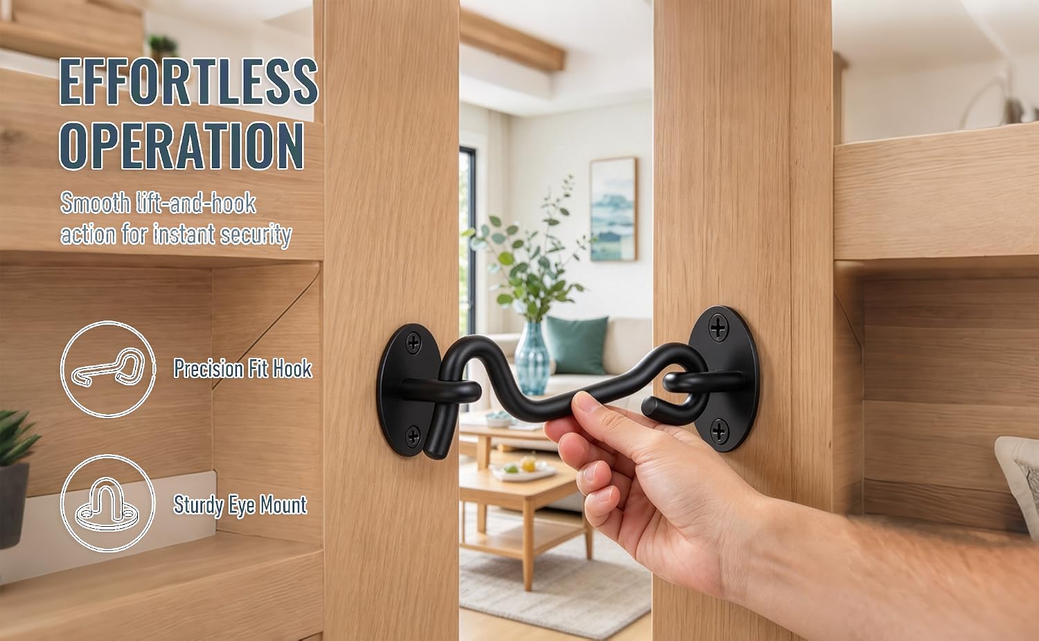 2 pieces of black thickened stainless steel window hook latch for installation