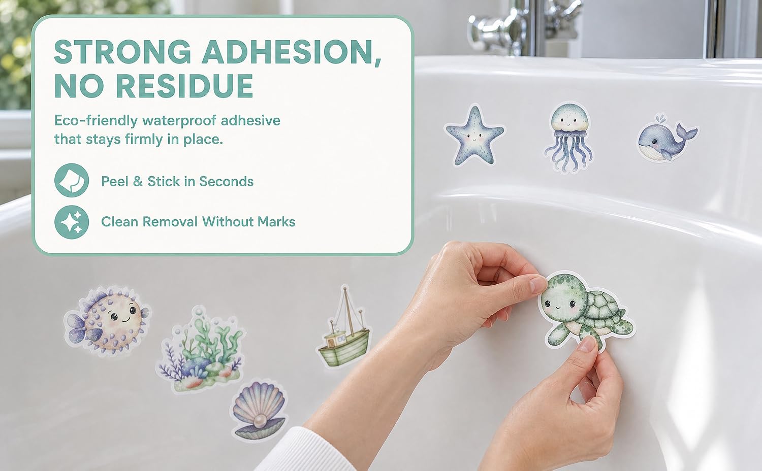Marine Animal Bathroom Tub Non-Slip Pads, 20 Pieces per Sheet