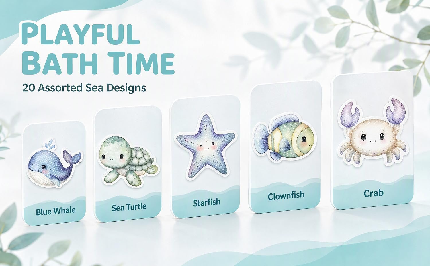 Marine Animal Bathroom Tub Non-Slip Pads, 20 Pieces per Sheet