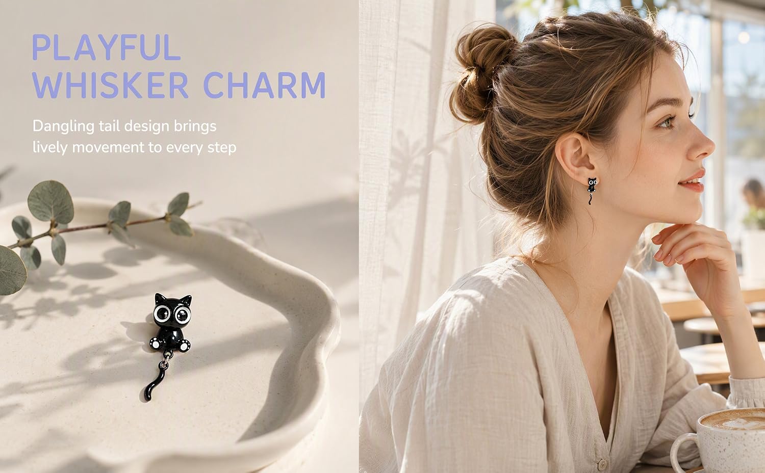 Black cat-shaped earrings 1 pair