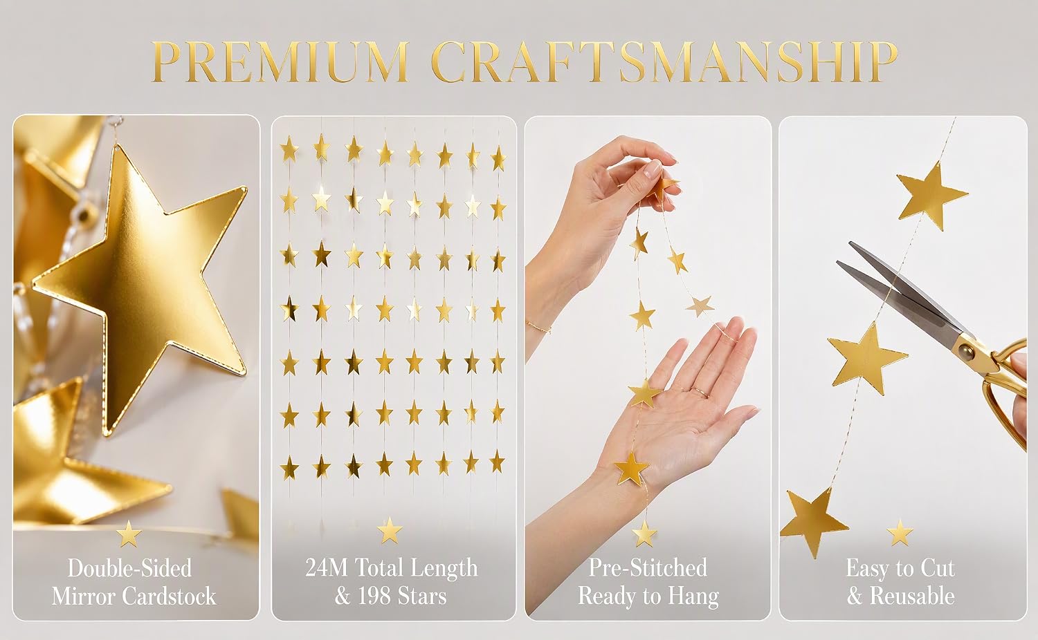 Lydia175 Six pcs of golden star patterned hanging decorations