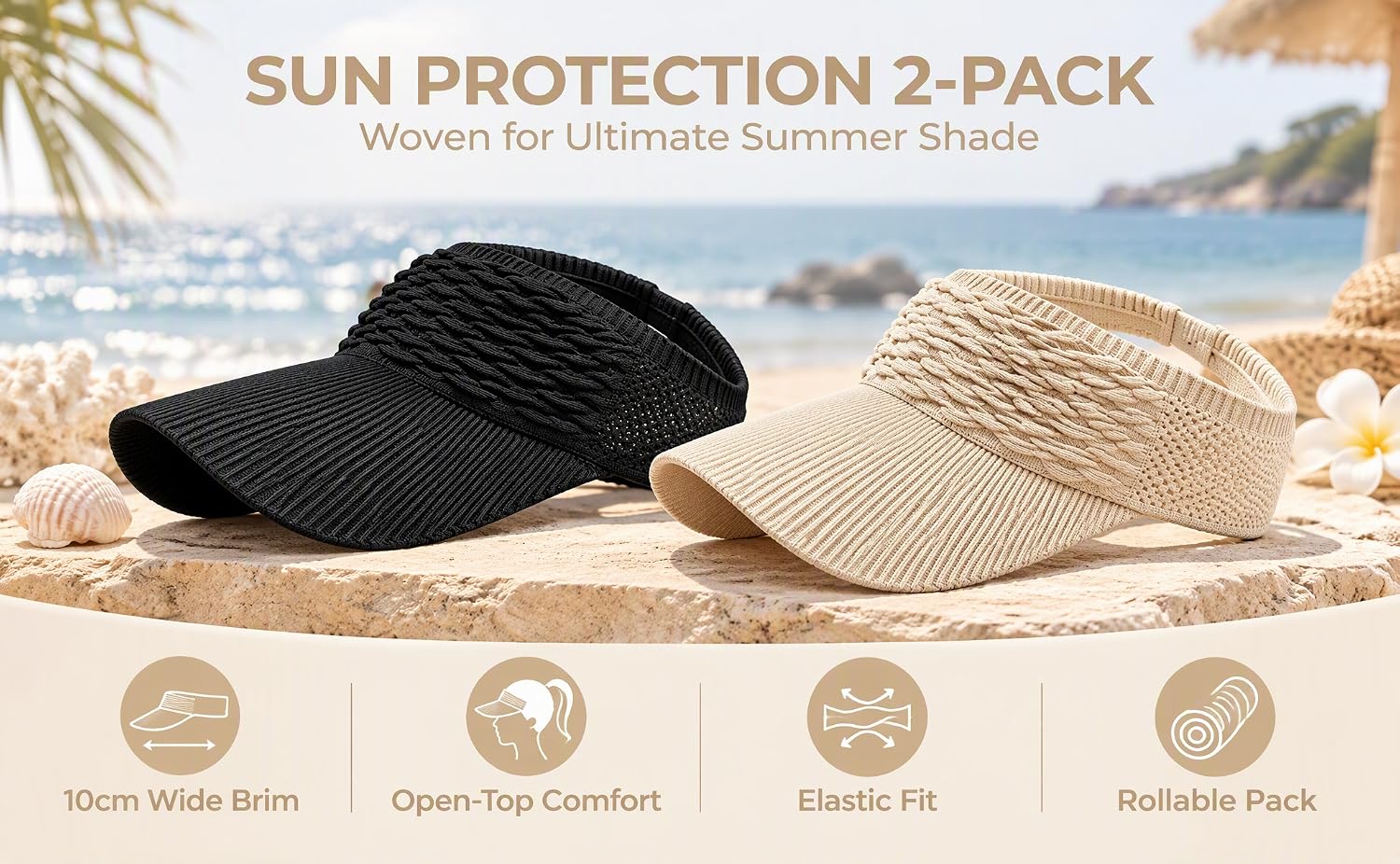 Lydia203 Two large-brimmed fish-scale knitted sun-protective caps with open tops