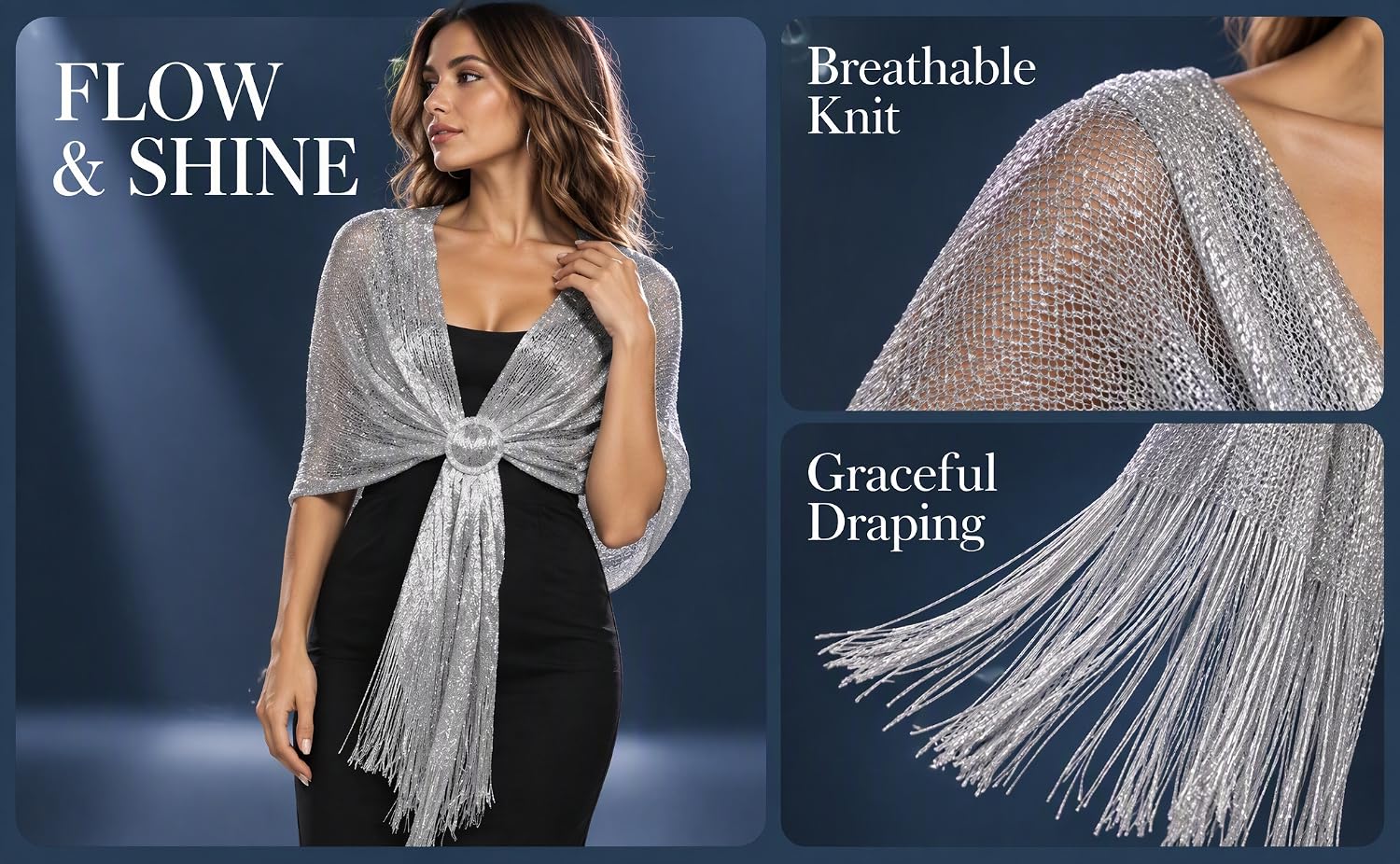 Lydia204 A silver tassel scarf